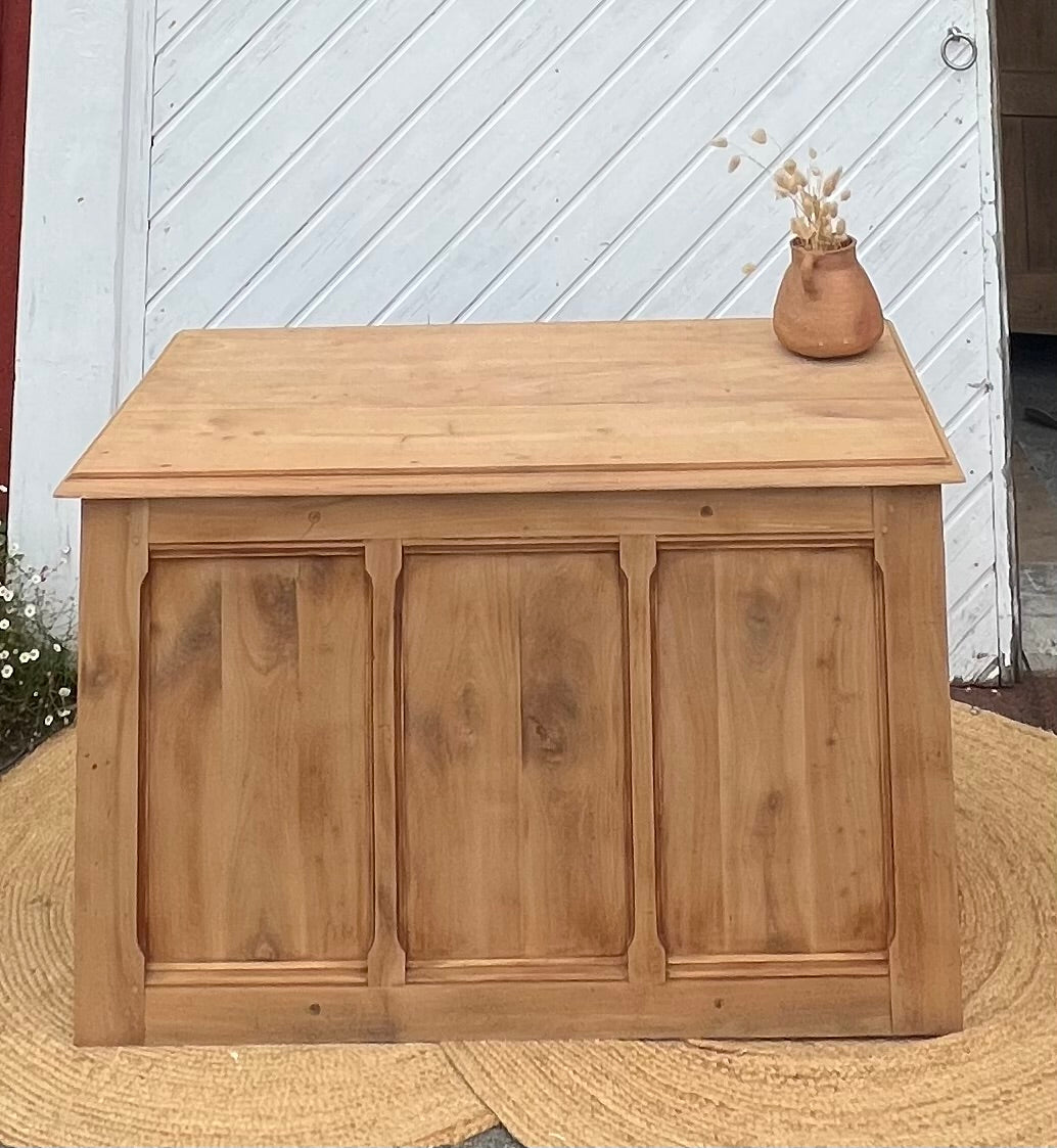 Bureau ancien en bois massif brut 4 portes
