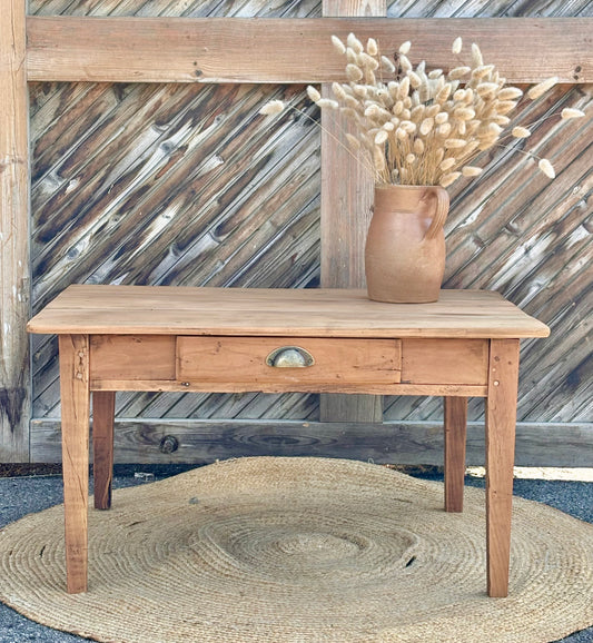 Table basse de ferme ancienne 1 tiroir en bois massif brut