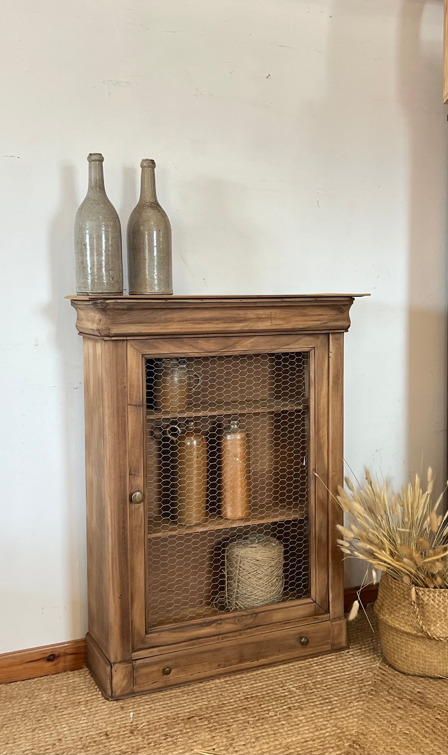 Meuble d’entrée ancien - Bibus - vitrine - console en bois brut