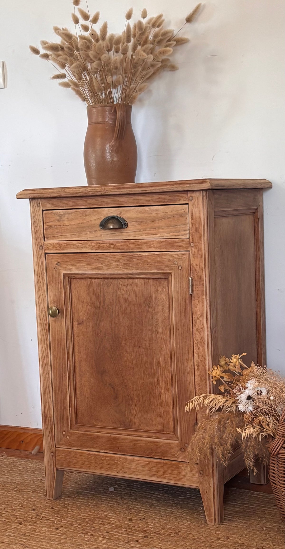 Confiturier ancien en chêne massif brut - buffet 1 porte - meuble vasque