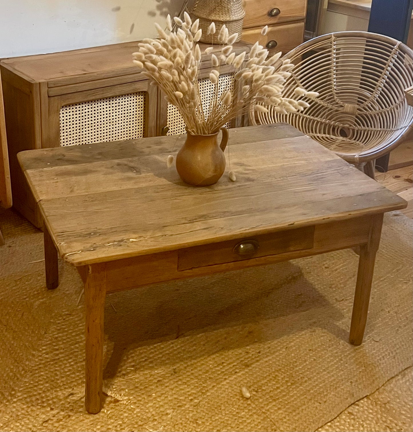 Table basse de ferme ancienne en chêne massif brut