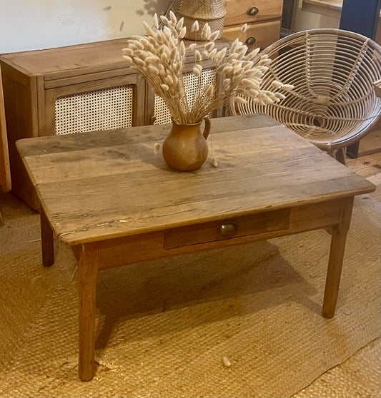 Table basse de ferme ancienne en chêne massif brut