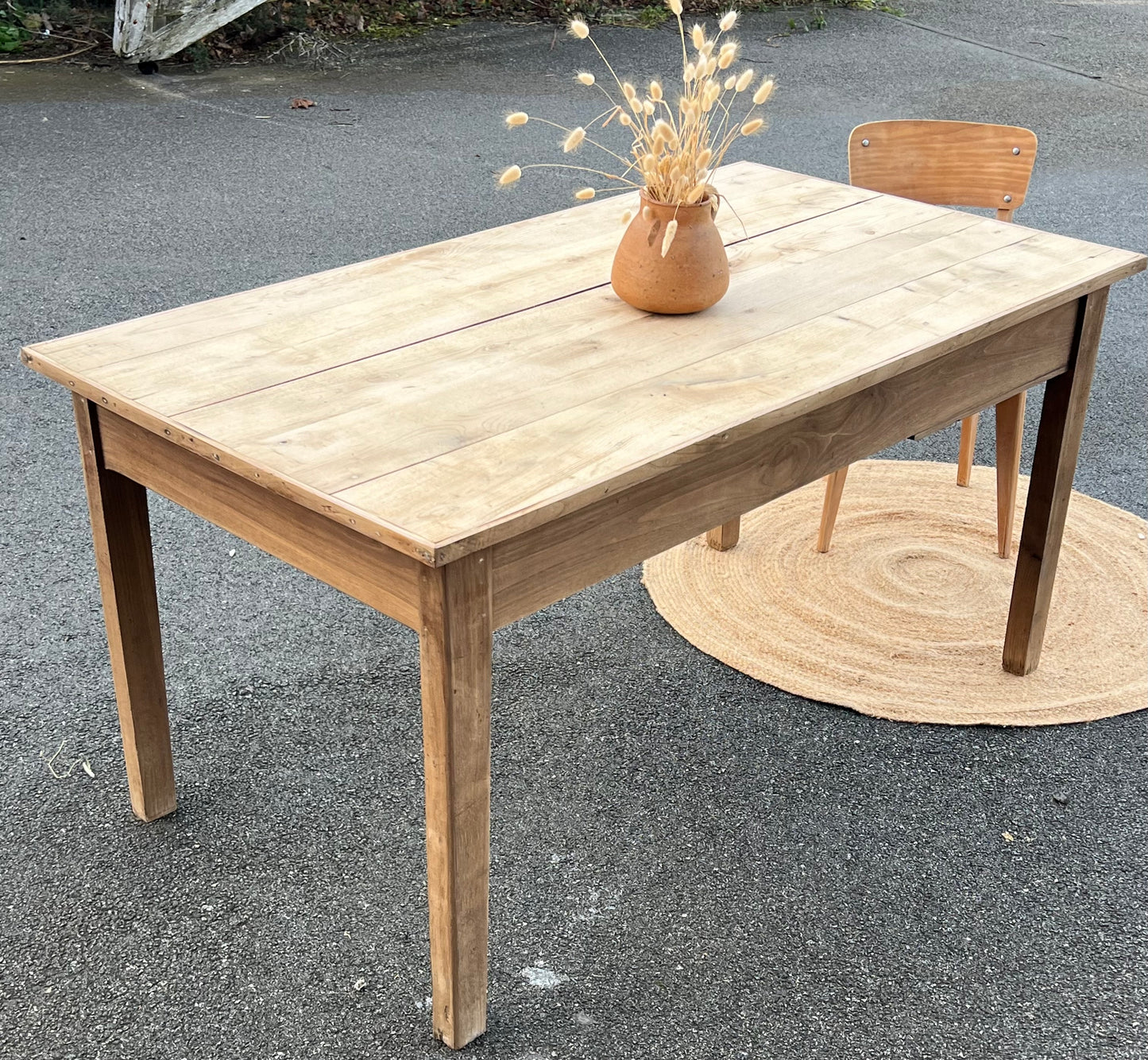 Table de ferme ancienne en bois massif brut 1 tiroir 8 personnes