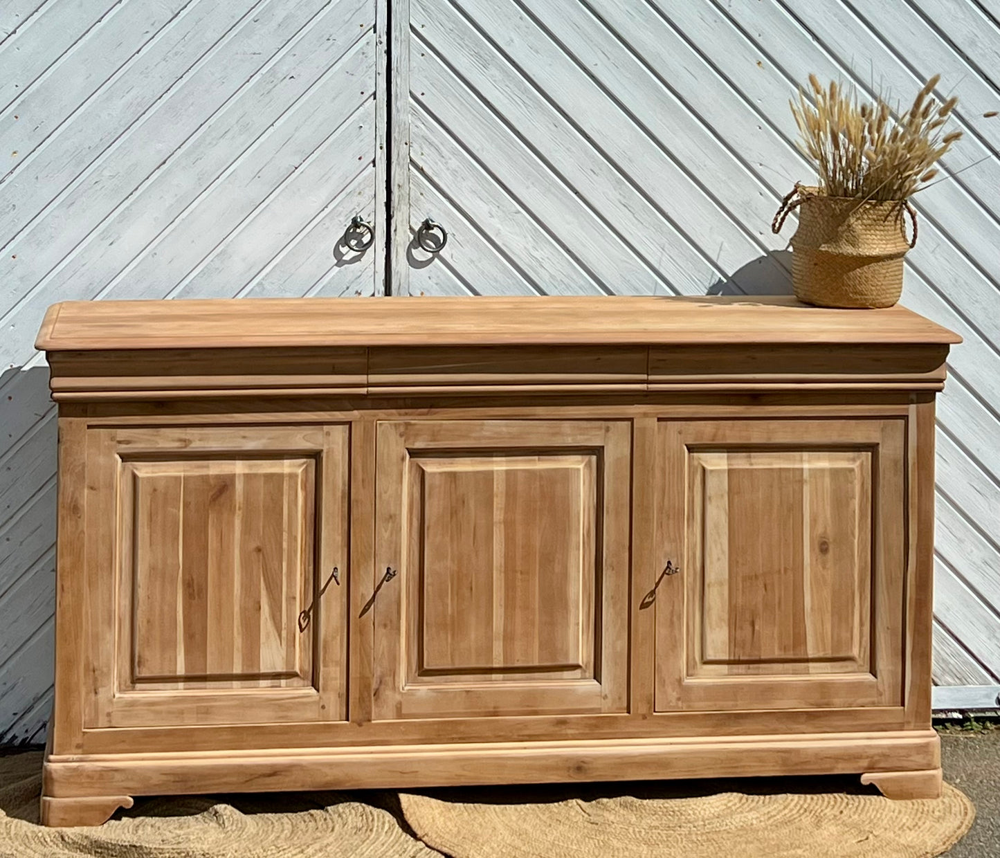 Grande enfilade / buffet ancien rénové- 3 tiroirs en bois massif brut