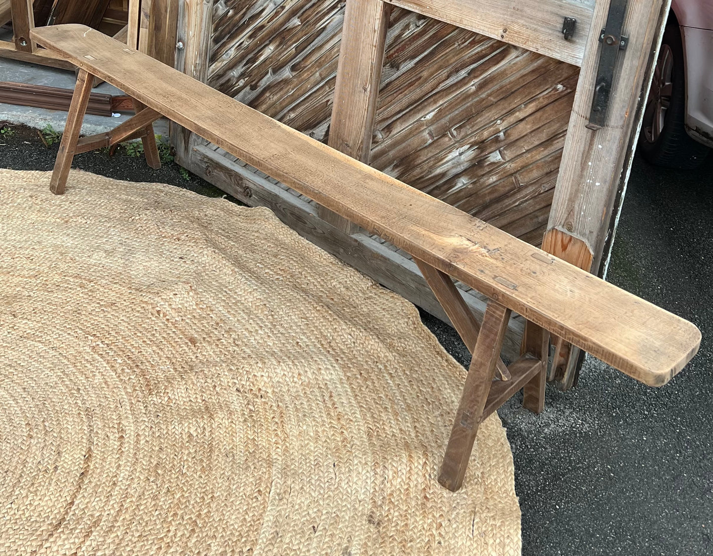 Banc de ferme ancien en chêne massif brut