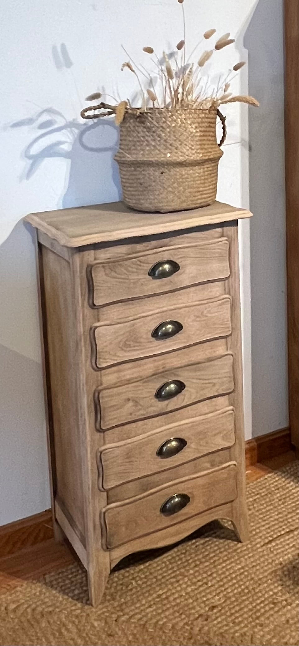 Chiffonnier ancien en chêne brut 5 tiroirs