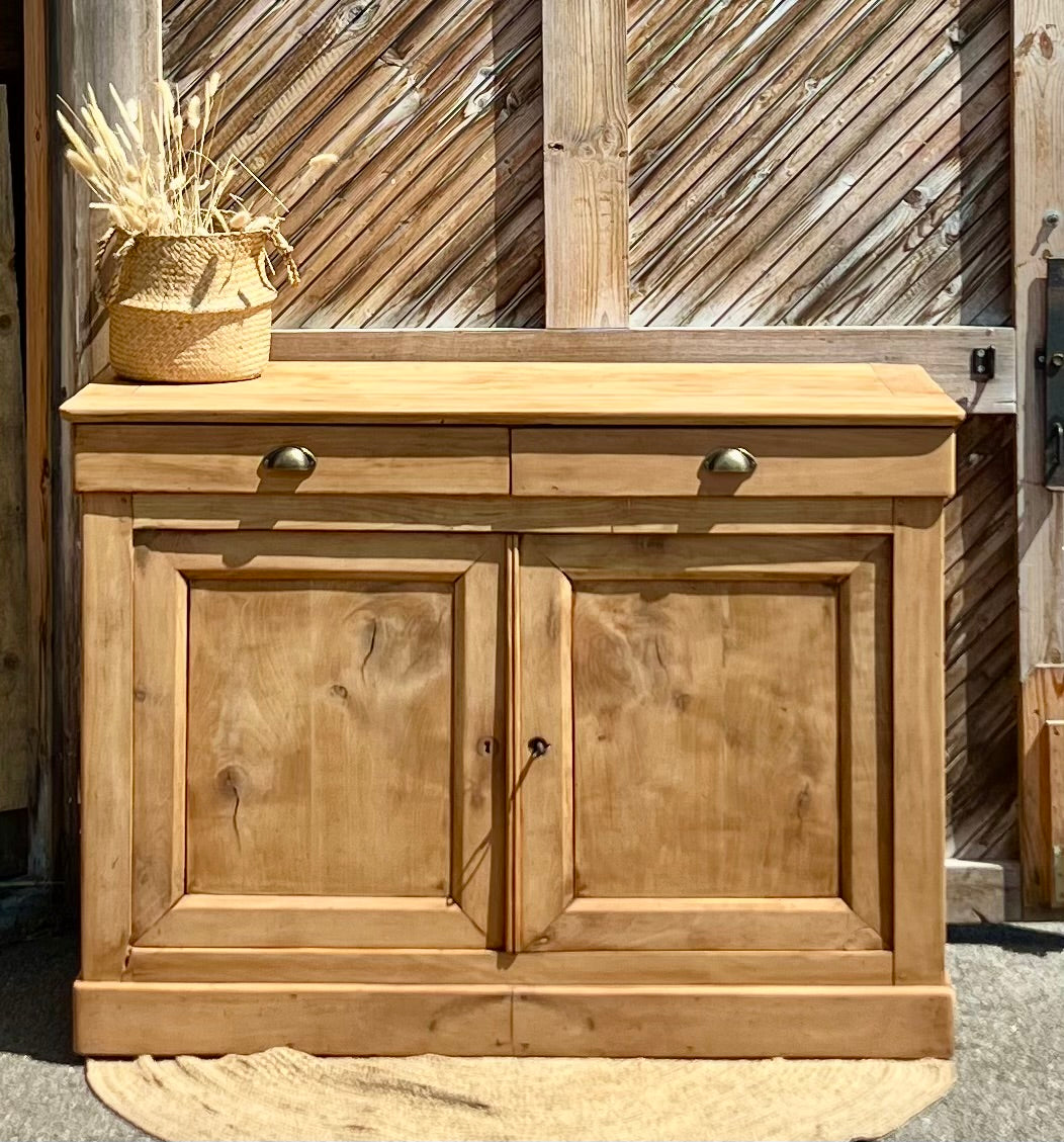 Buffet ancien en bois massif brut 2 tiroirs