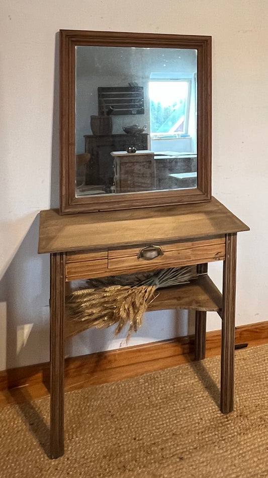 Console coiffeuse ancienne en chêne massif brut 1 tiroir