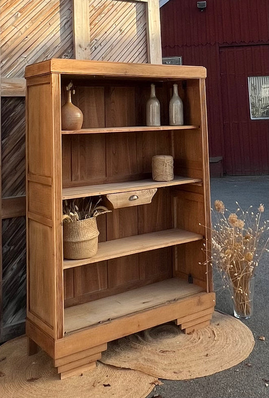 Grande bibliothèque ancienne en chêne massif brut