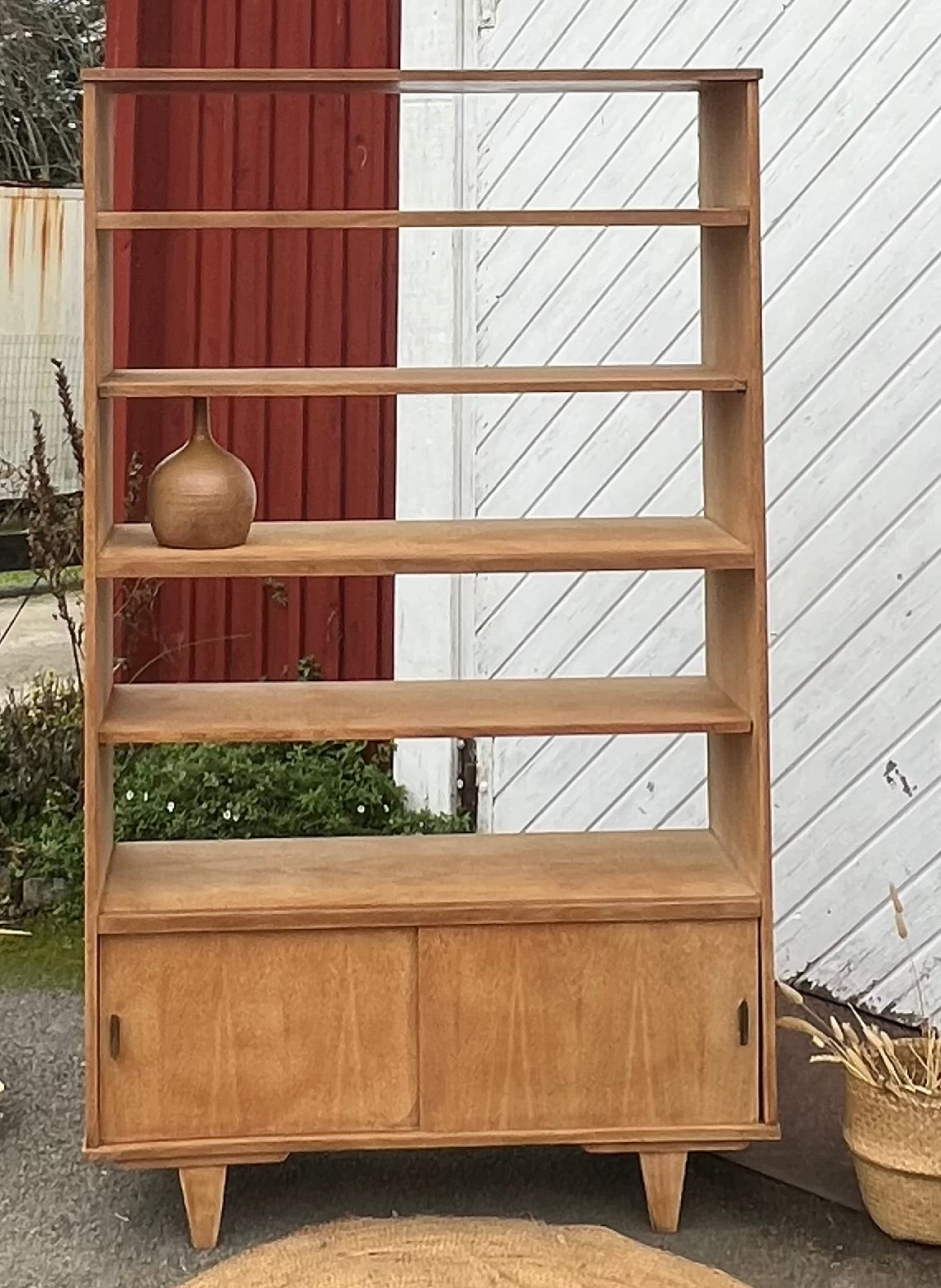 Bibliothèque vintage en chêne brut