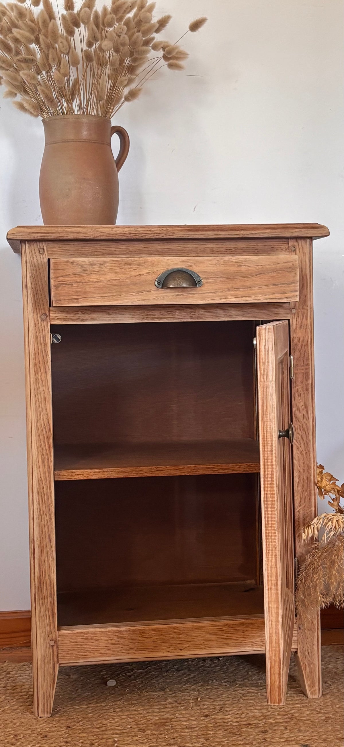 Confiturier ancien en chêne massif brut - buffet 1 porte - meuble vasque