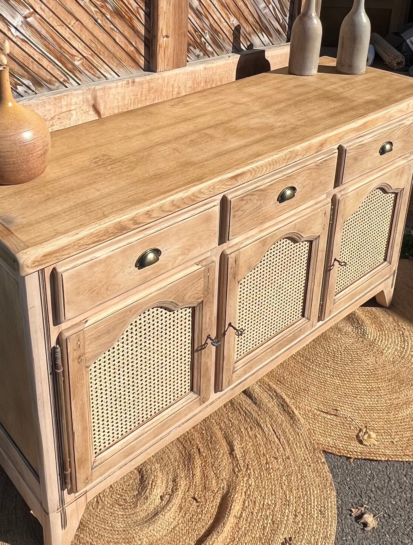 Buffet rénové - enfilade en chêne brut 3 portes 3 tiroirs
