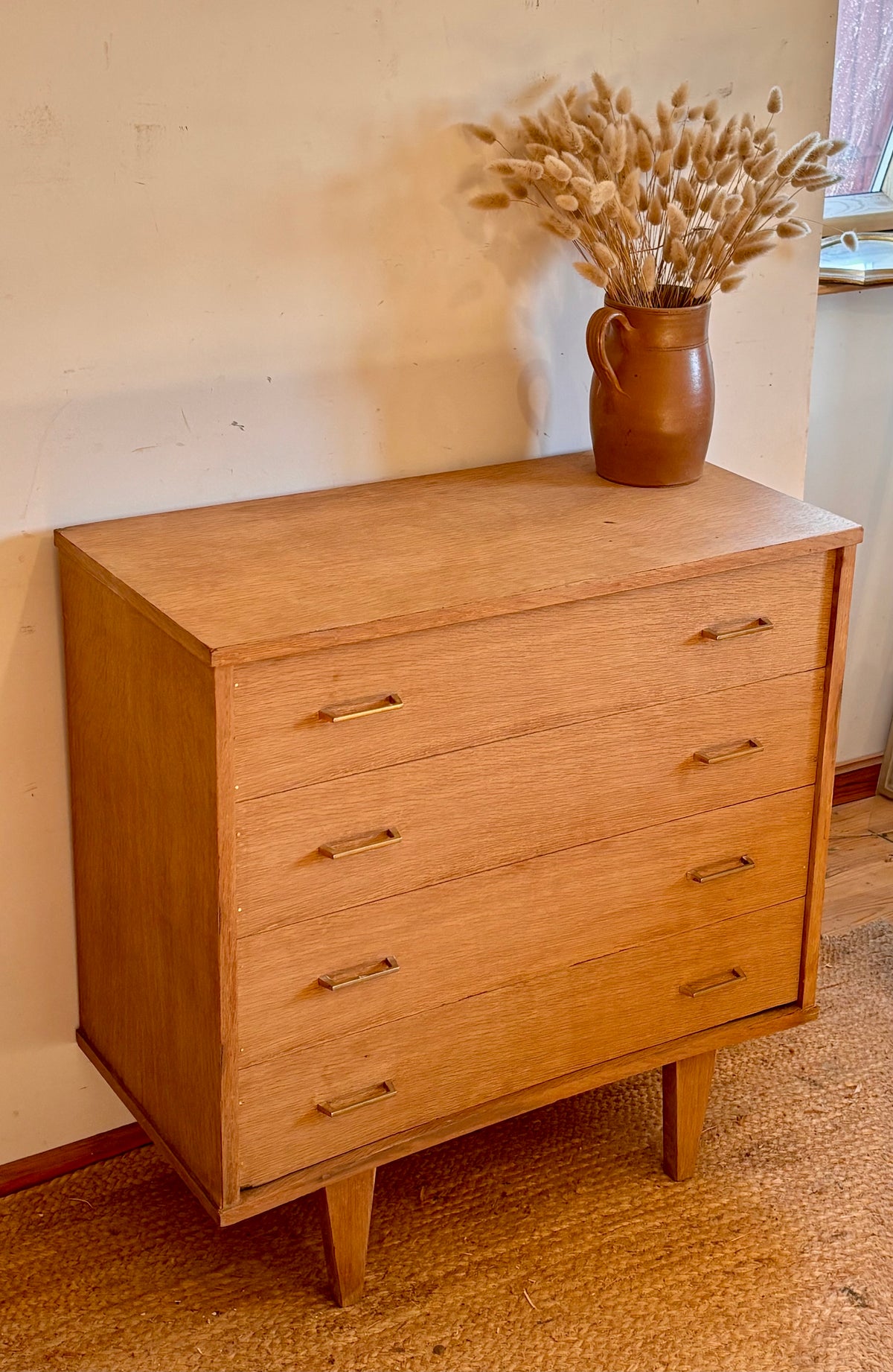 Commode vintage ancienne en chêne brut 4 tiroirs