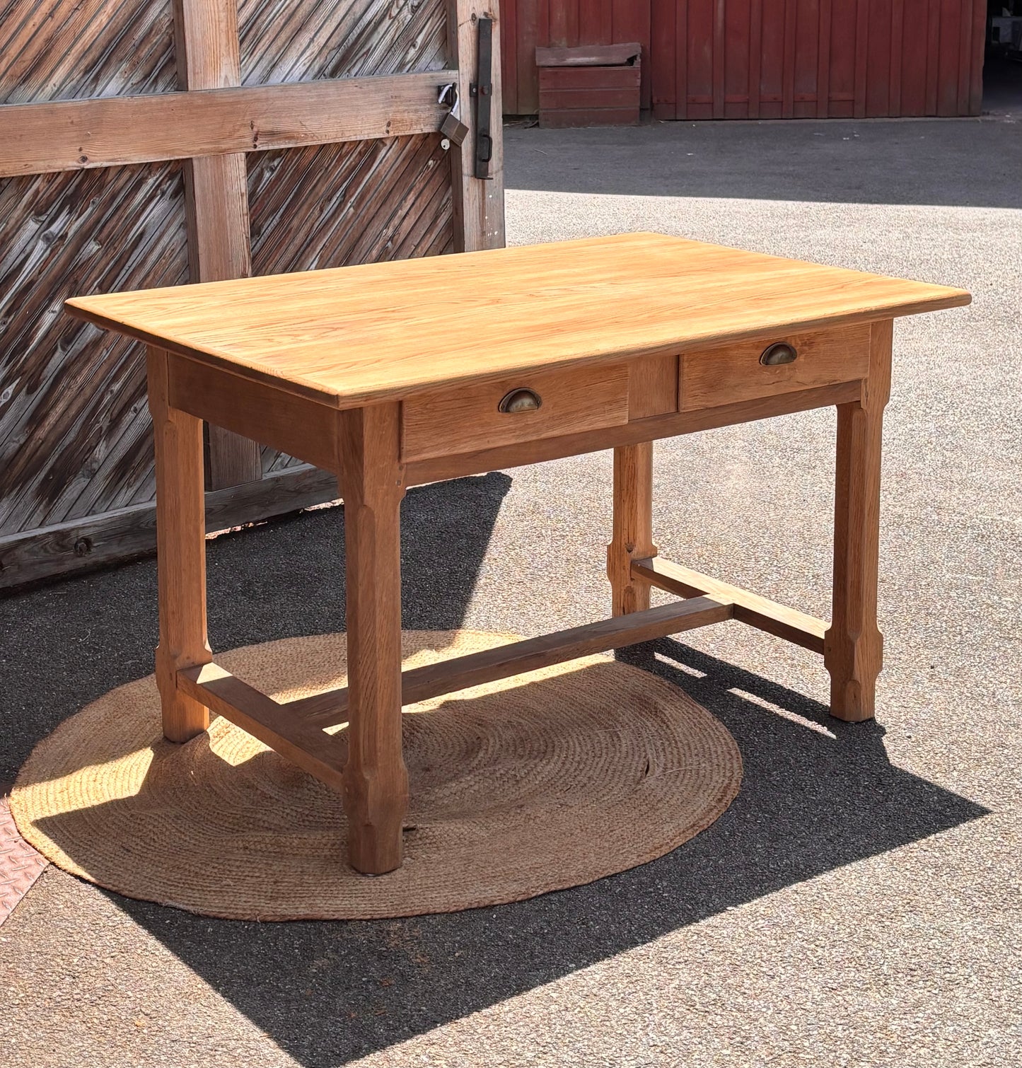 Table de ferme ancienne en chêne massif brut 2 tiroirs
