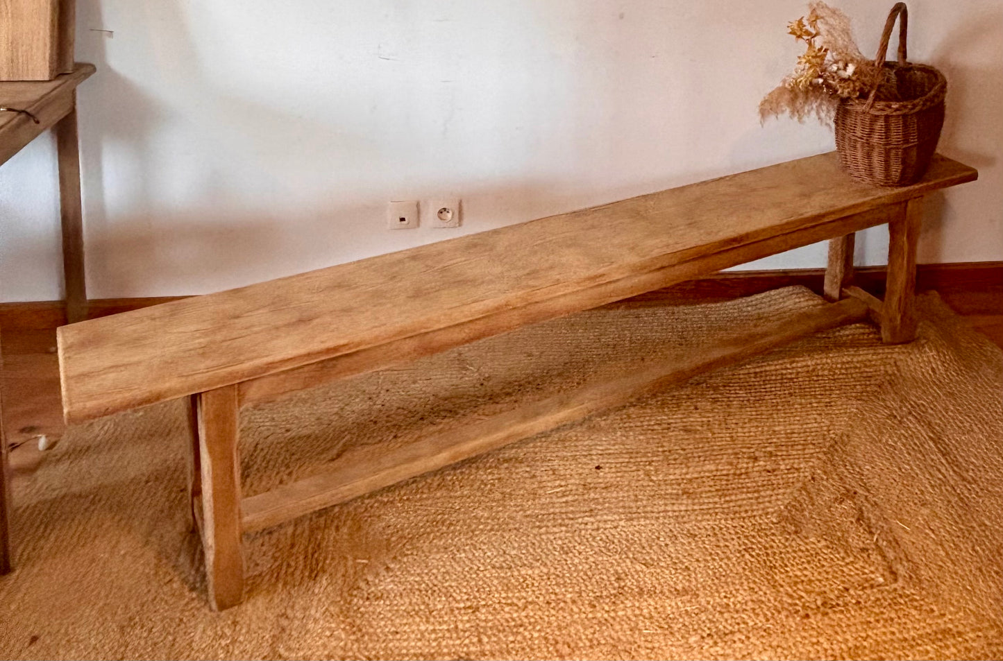 2 bancs anciens en chêne massif brut - longueur 2m20
