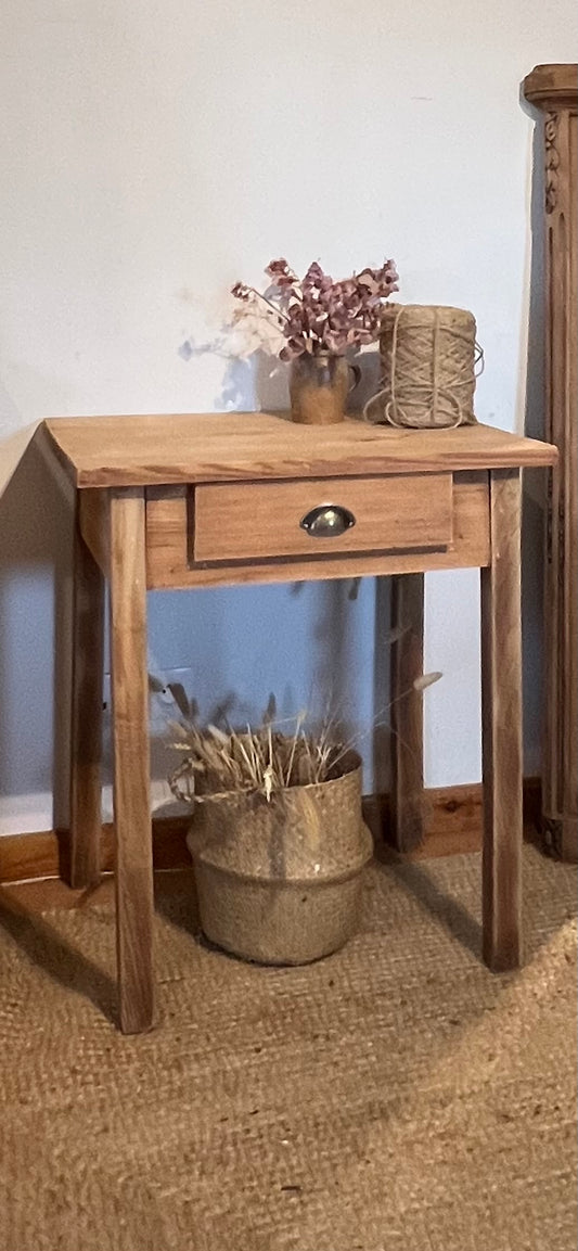 Petite table de ferme ancienne / console / meuble vasque 1 tiroir en bois massif brut