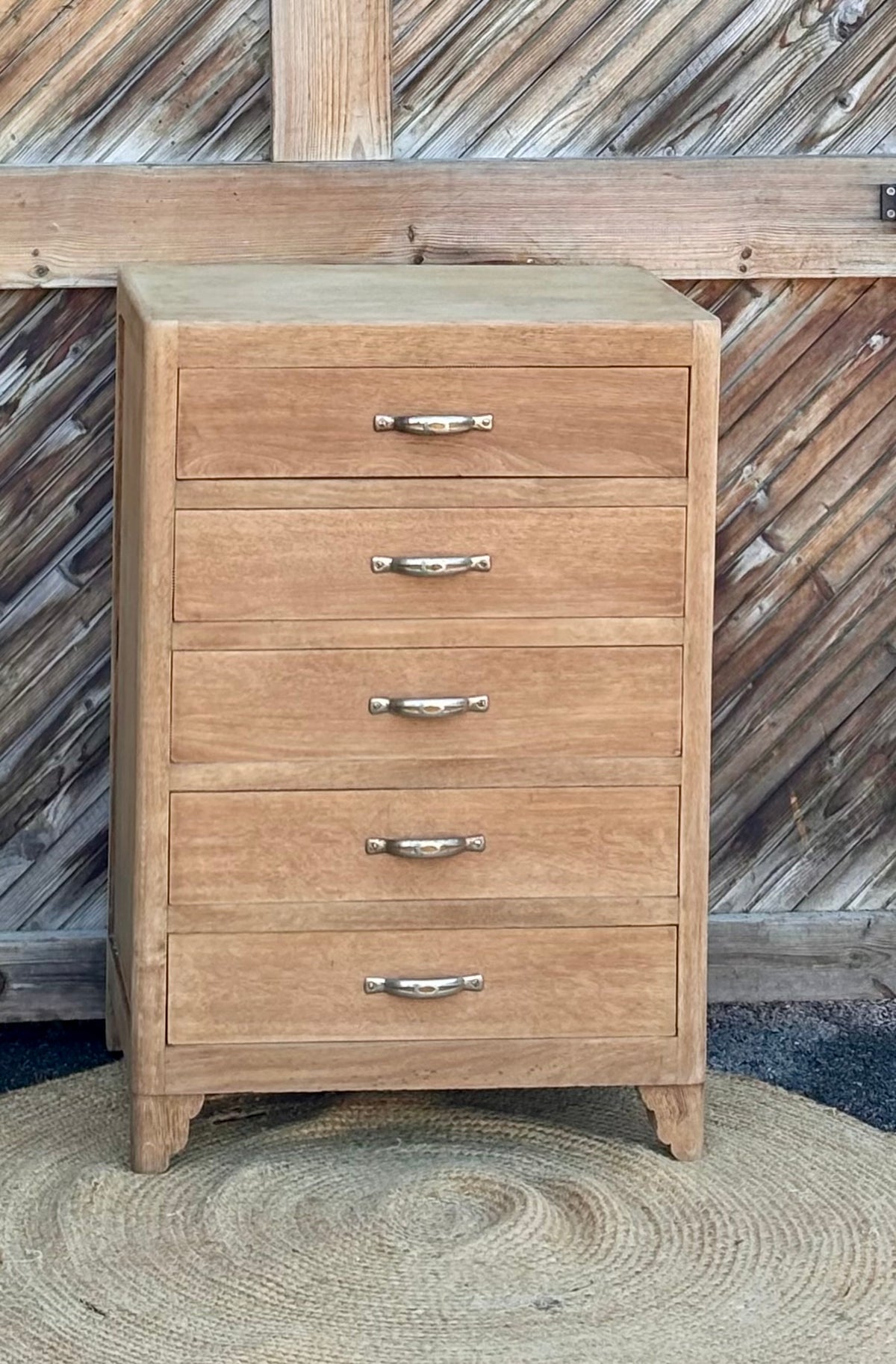 Chiffonnier vintage ancien - années 40 en chêne brut / 5 tiroirs