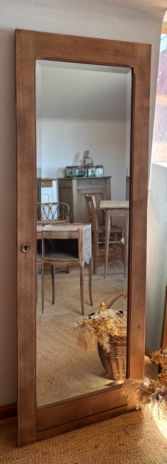 Grand miroir ancien en chêne massif brut