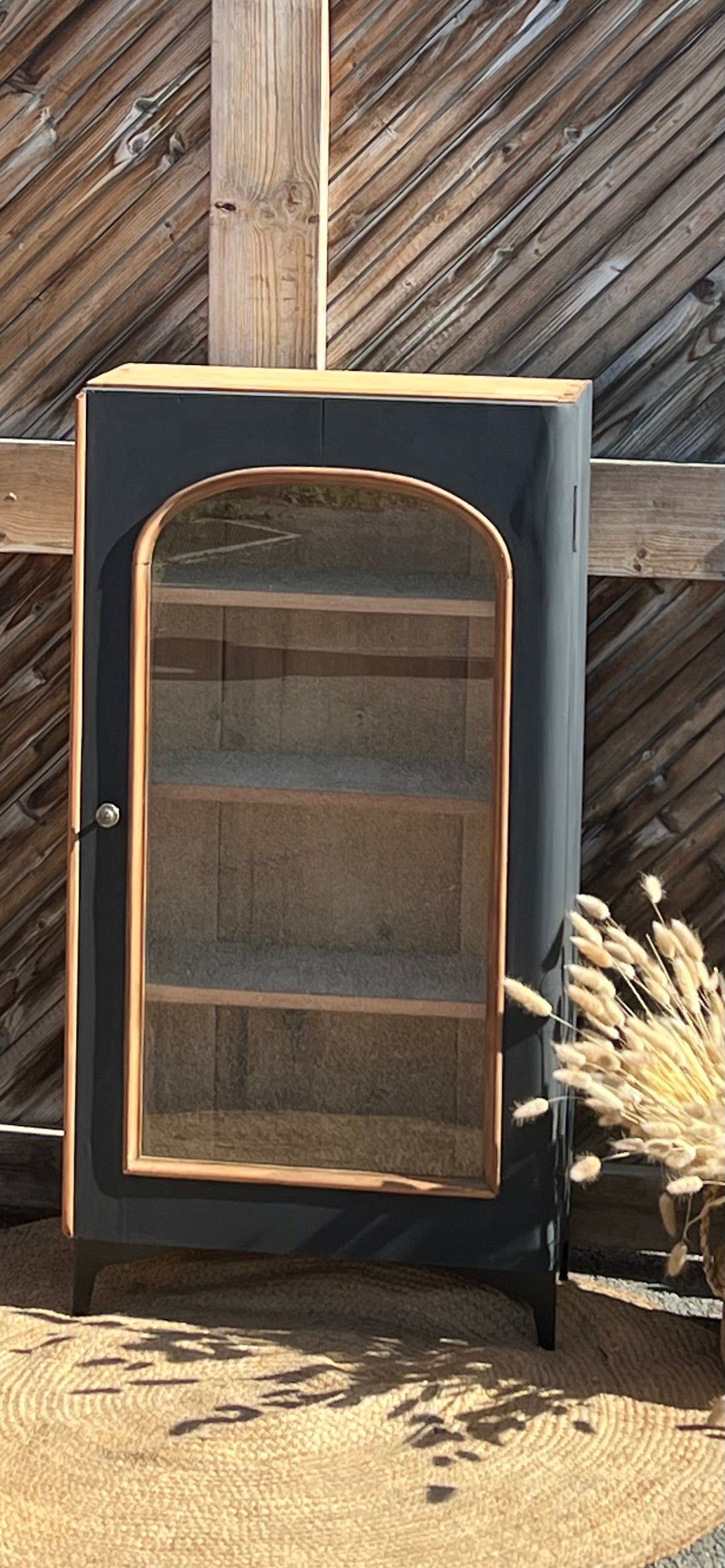 Bibus ancien en bois massif brut et noir mat