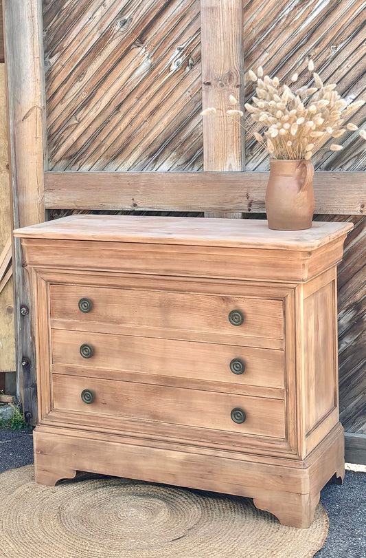 Commode ancienne en bois massif brut 4 tiroirs
