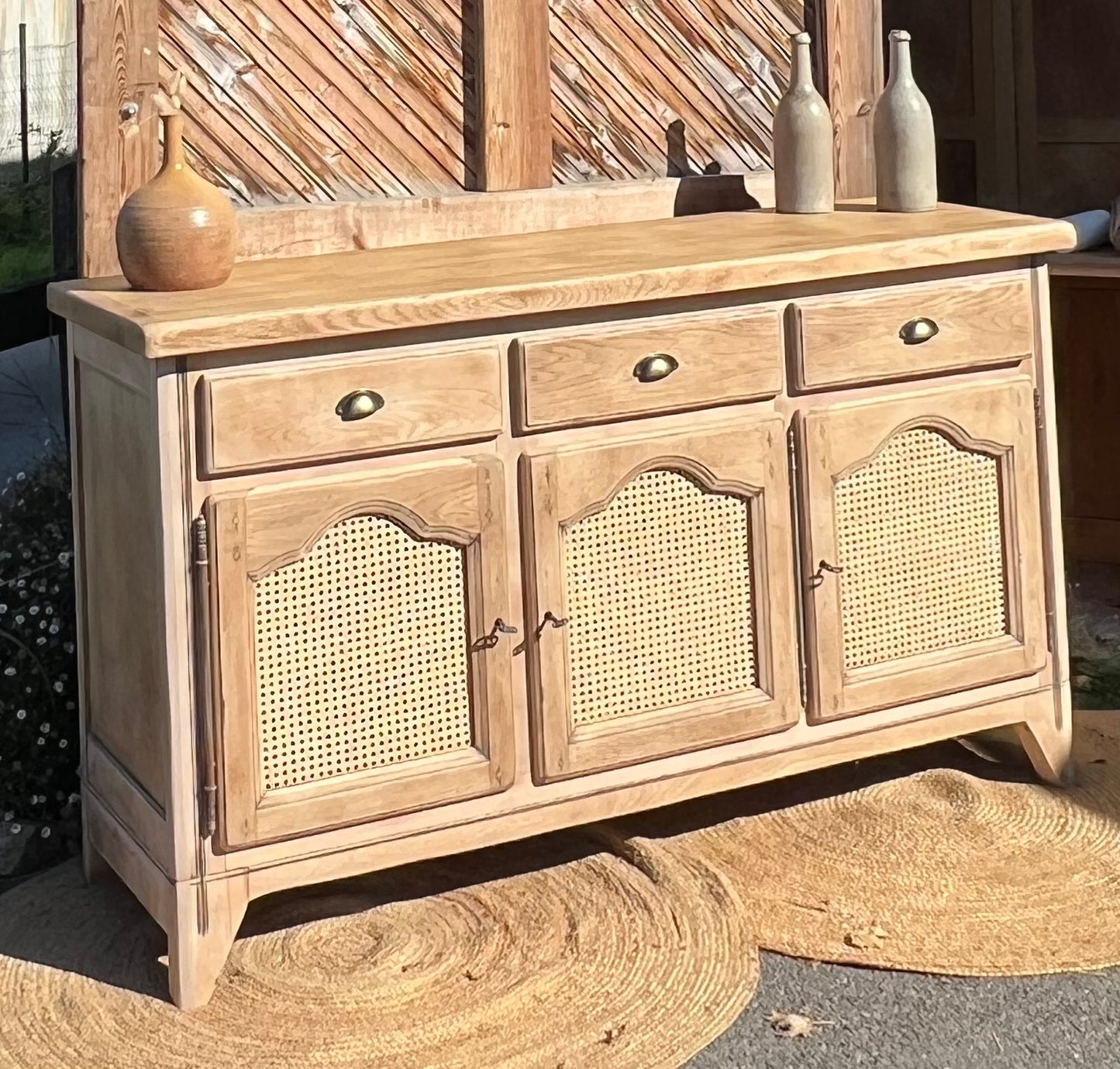 Buffet rénové - enfilade en chêne brut 3 portes 3 tiroirs