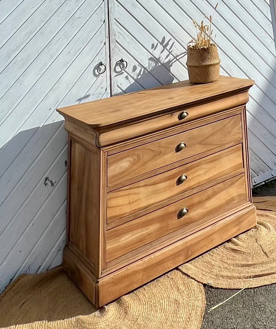 Commode ancienne en bois massif brut 5 tiroirs