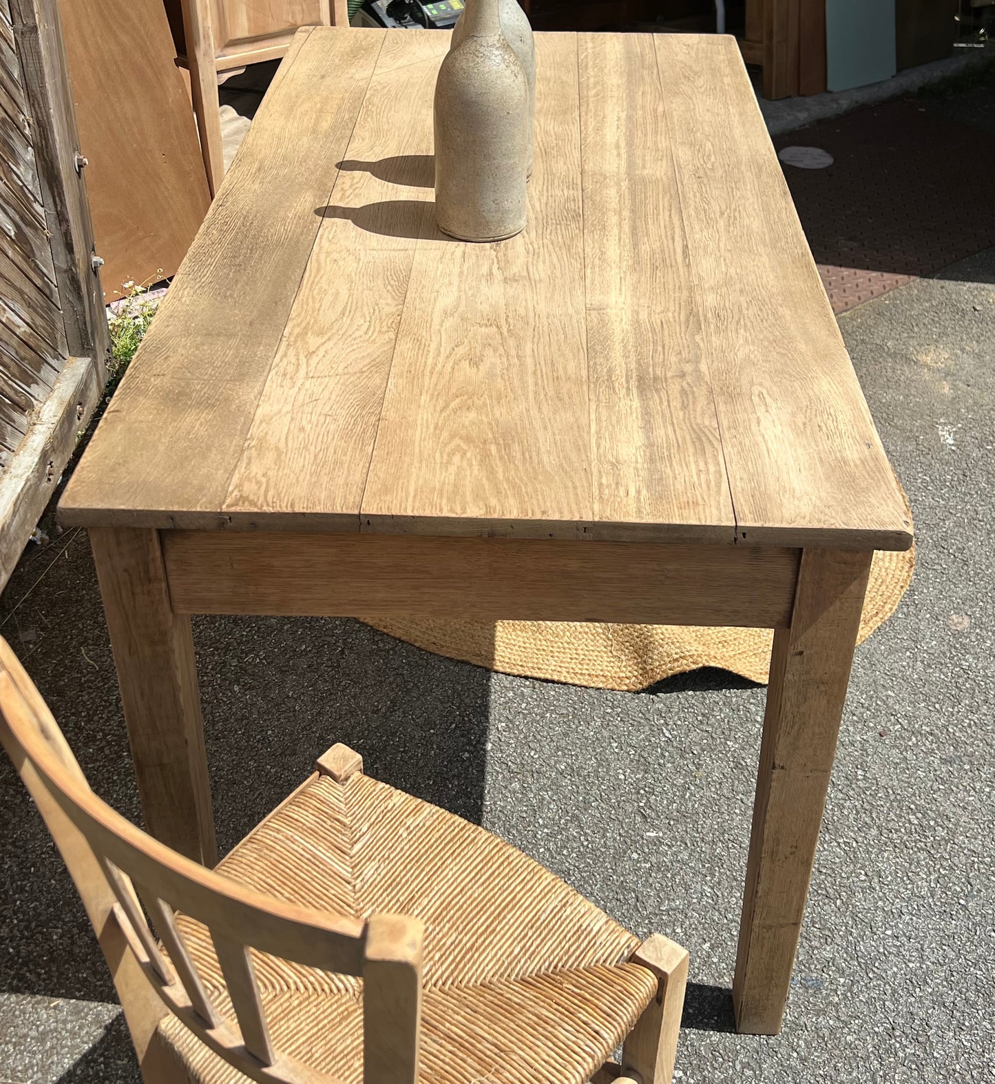 Table de ferme ancienne 6 personnes - 4 tiroirs en chêne massif brut / bureau