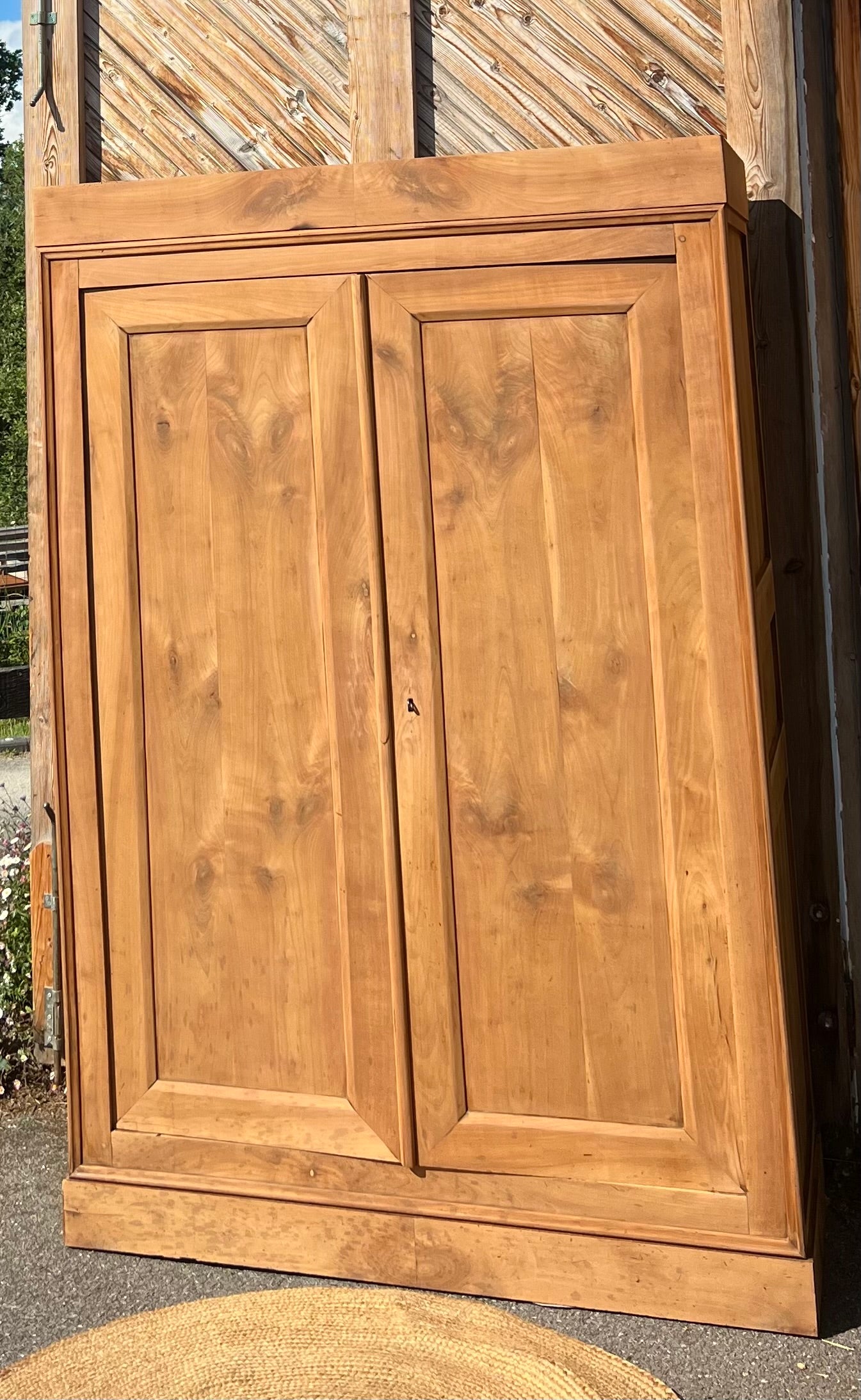 Grande armoire ancienne en bois massif brut : penderie