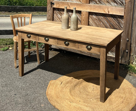 Table de ferme ancienne 6 personnes - 4 tiroirs en chêne massif brut / bureau