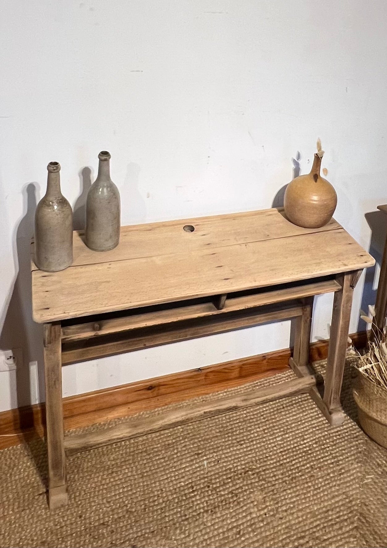 Bureau ancien / console en chêne massif brut