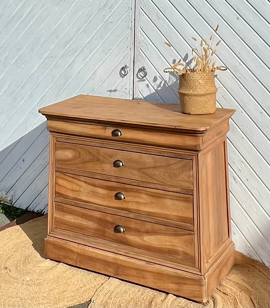 Commode ancienne en bois massif brut 5 tiroirs