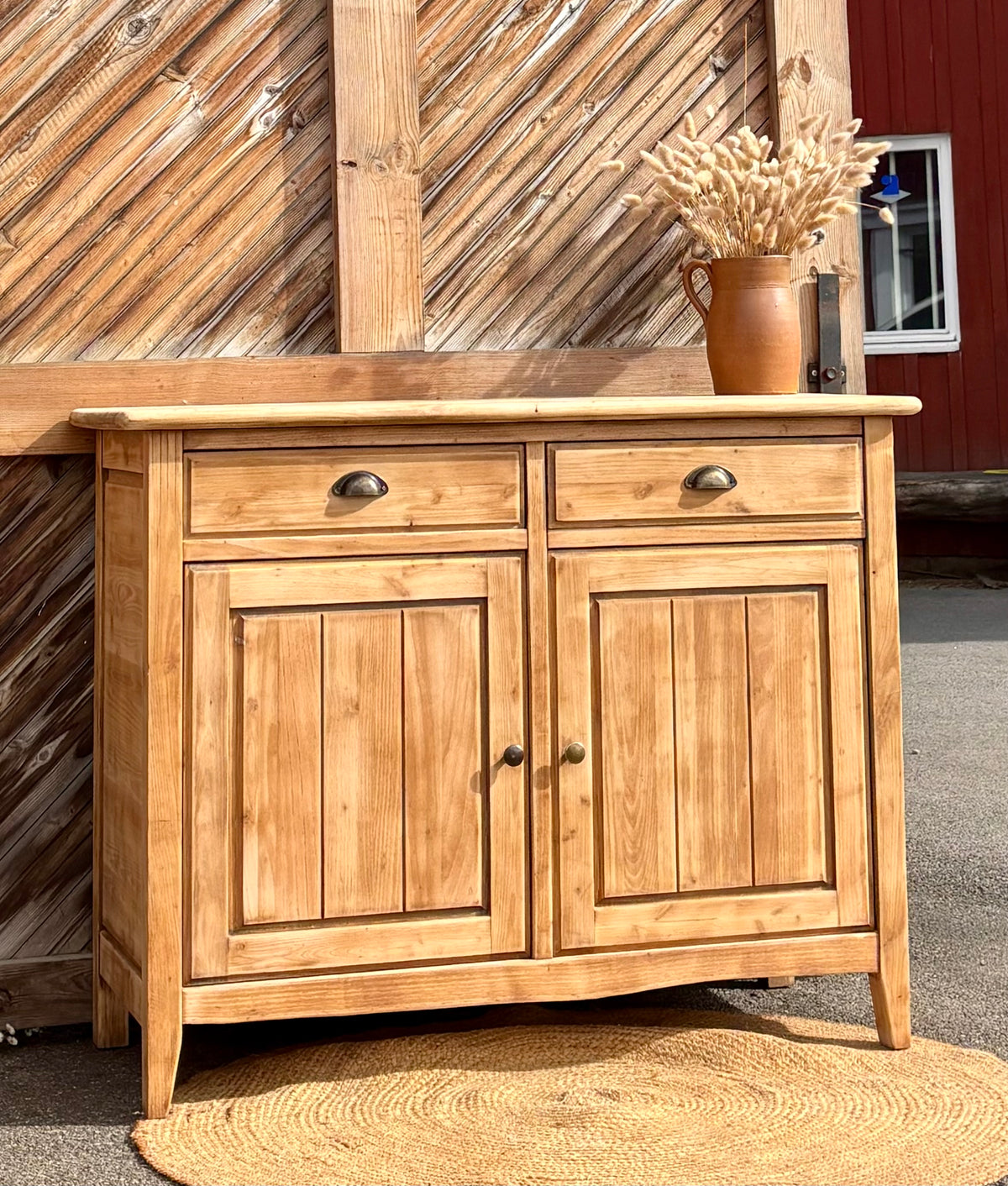 Buffet ancien en bois massif brut - 2 tiroirs