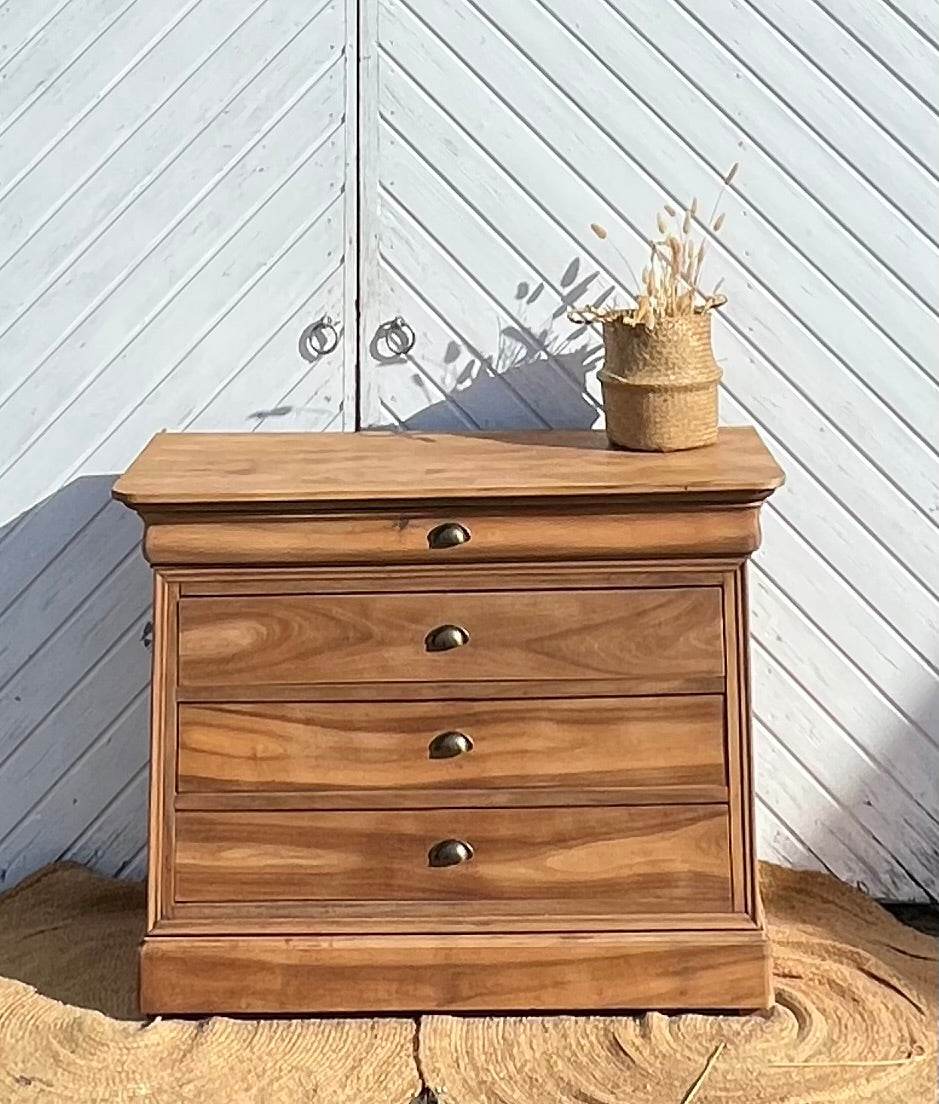 Commode ancienne en bois massif brut 5 tiroirs