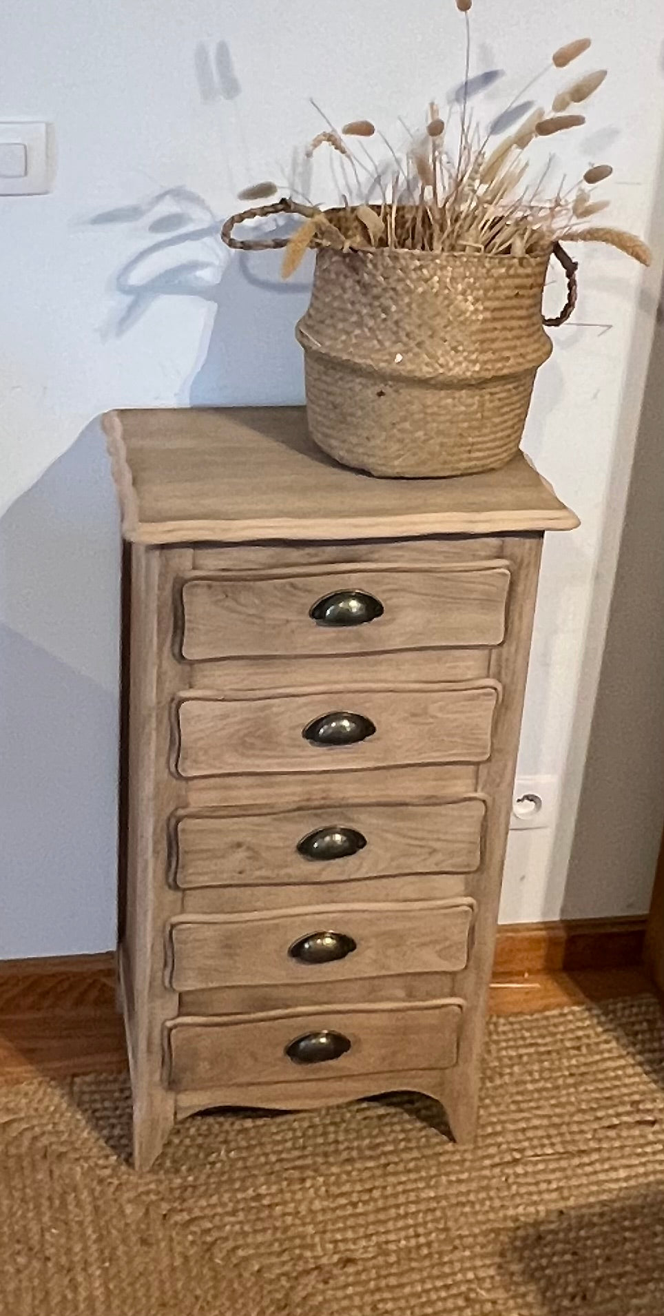 Chiffonnier ancien en chêne brut 5 tiroirs