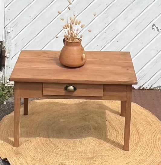 Table basse de ferme ancienne 1 tiroir en bois massif brut