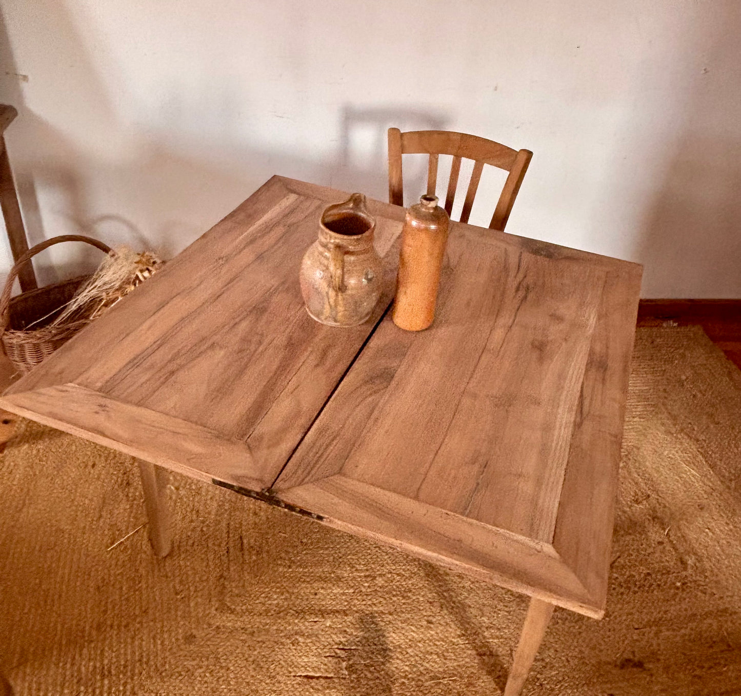 Table portefeuille ancienne en bois massif brut - extensible