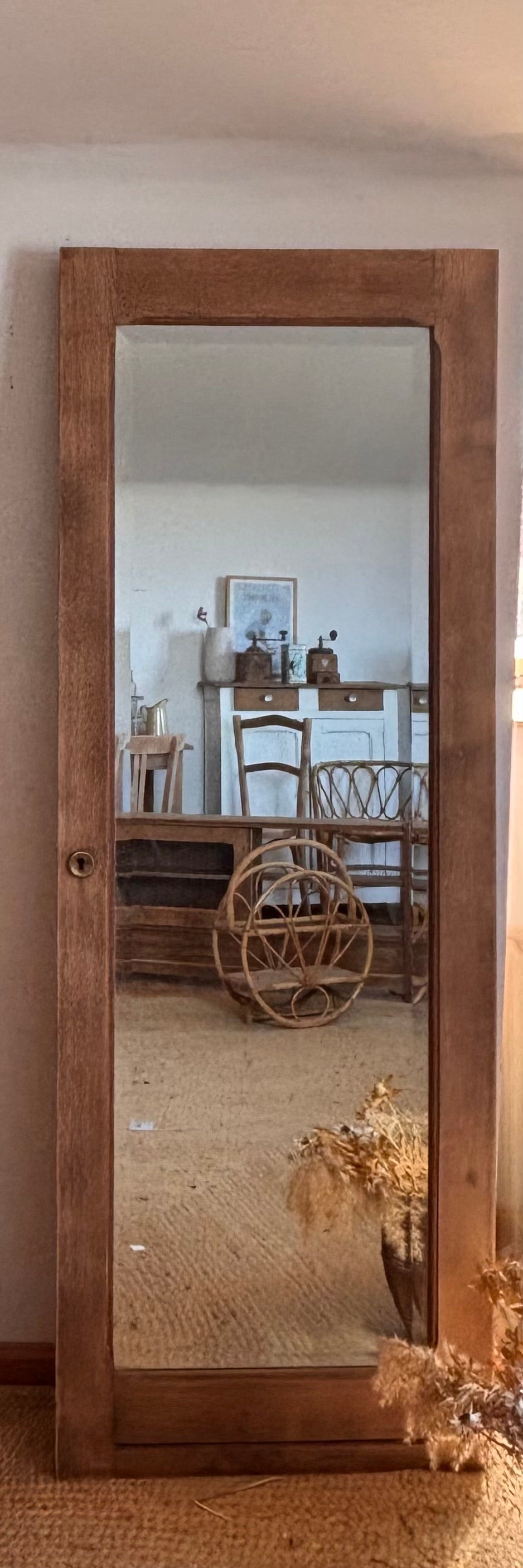 Grand miroir ancien en chêne massif brut