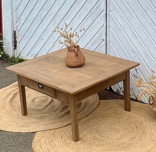 Table basse de ferme ancienne en bois massif brut 1 tiroir