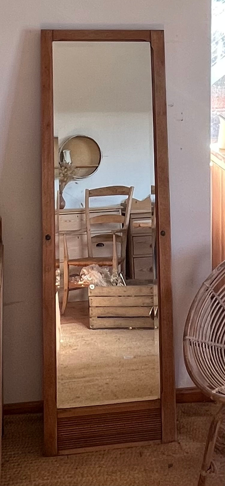 Grand miroir ancien en chêne massif brut