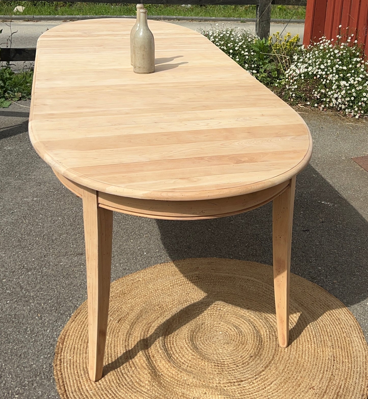 Grande table familiale renovee 4 rallonges en bois massif brut