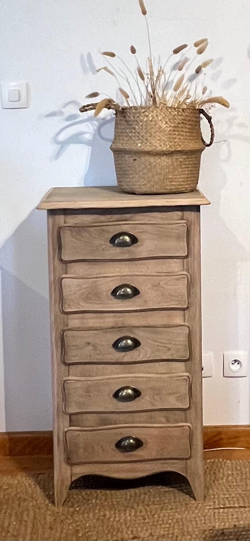 Chiffonnier ancien en chêne brut 5 tiroirs