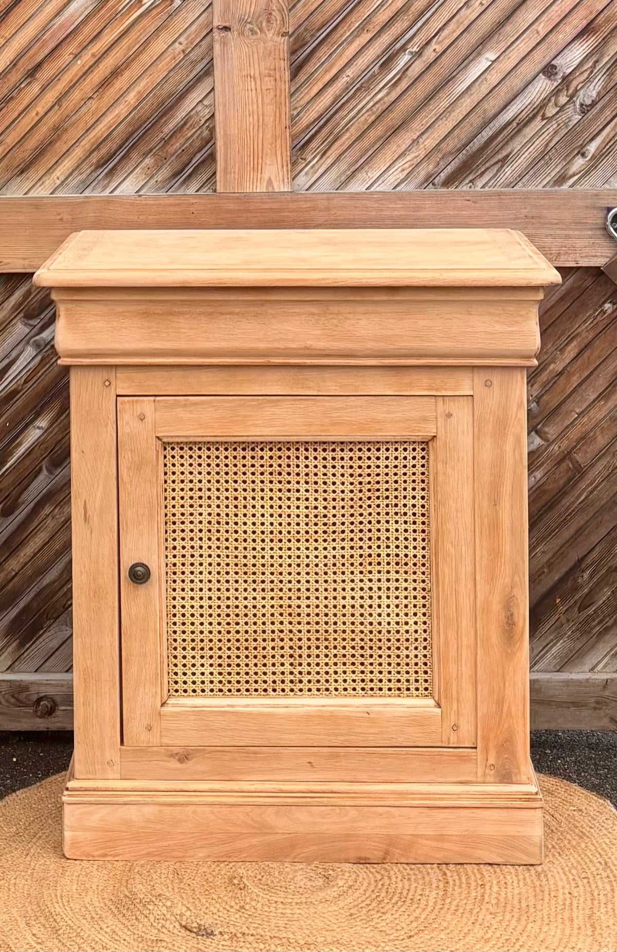 Buffet 1 tiroir 1 porte - meuble vasque - confiturier en chêne brut et cannage