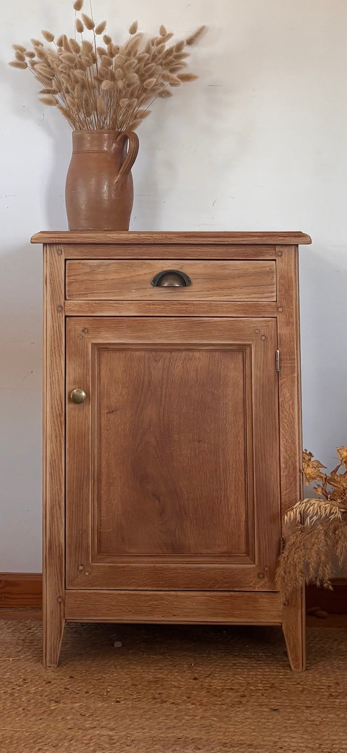 Confiturier ancien en chêne massif brut - buffet 1 porte - meuble vasque