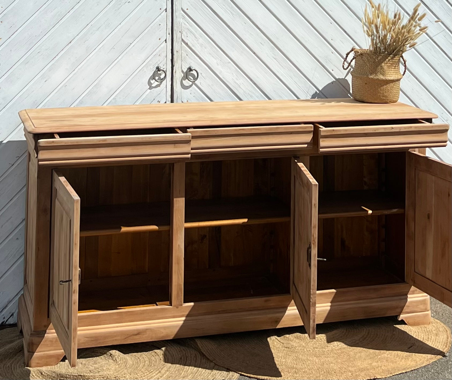 Grande enfilade / buffet ancien rénové- 3 tiroirs en bois massif brut