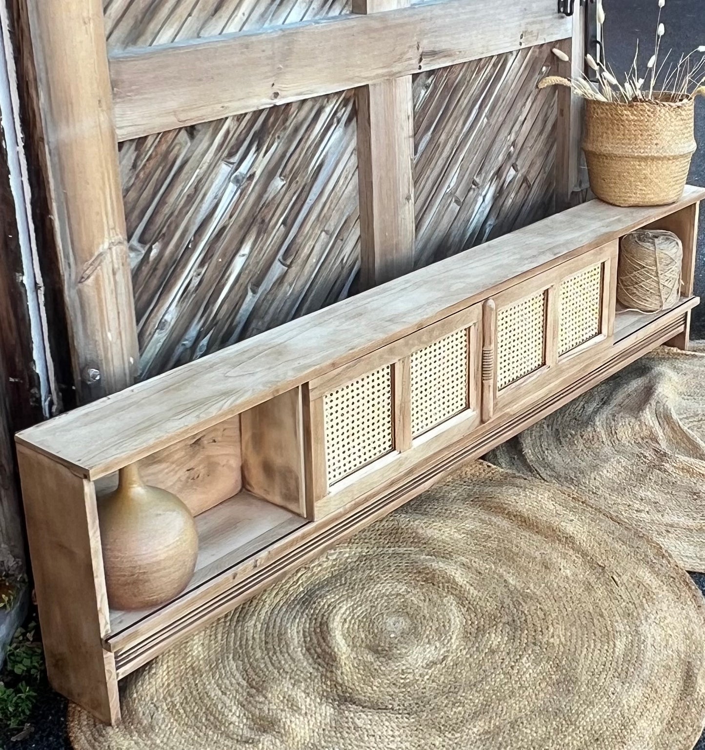 Meuble télé tv enfilade ancienne en chêne massif brut portes coulissantes