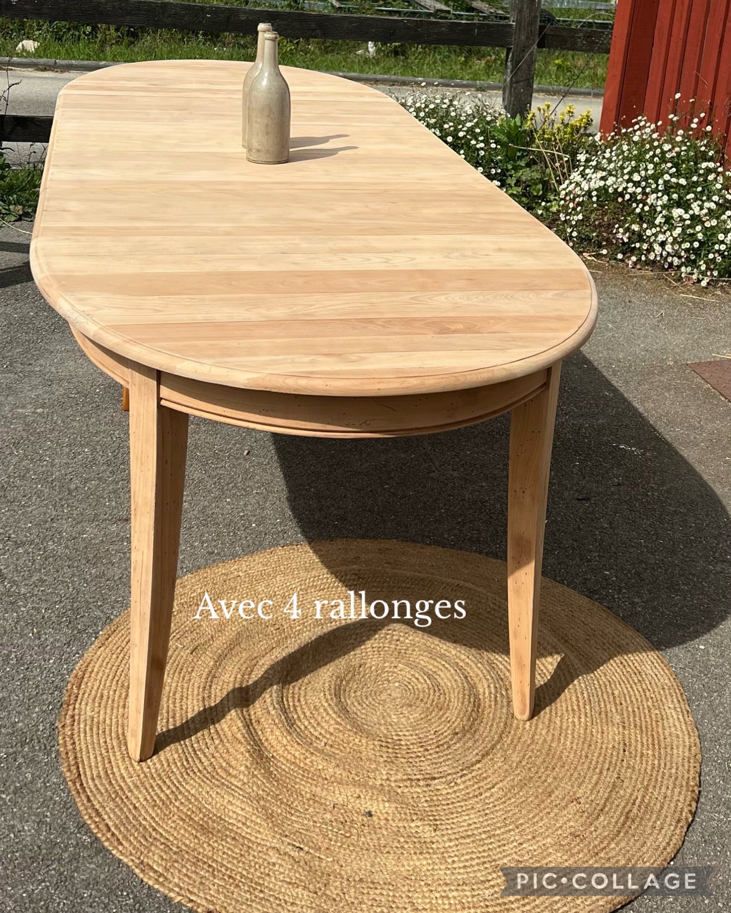 Grande table familiale renovee 4 rallonges en bois massif brut