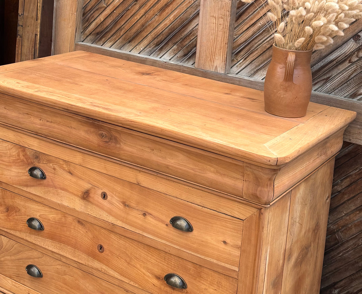 Grande commode ancienne 5 tiroirs en bois massif brut