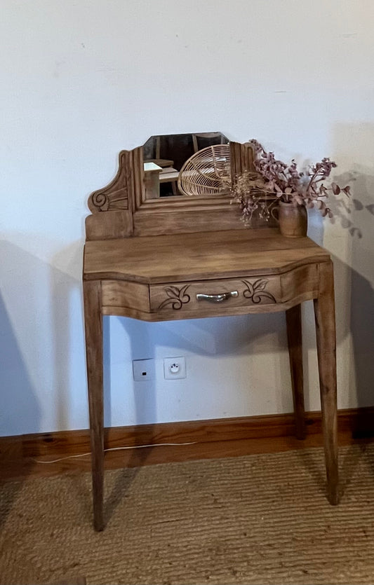 Coiffeuse ancienne en chêne massif brut