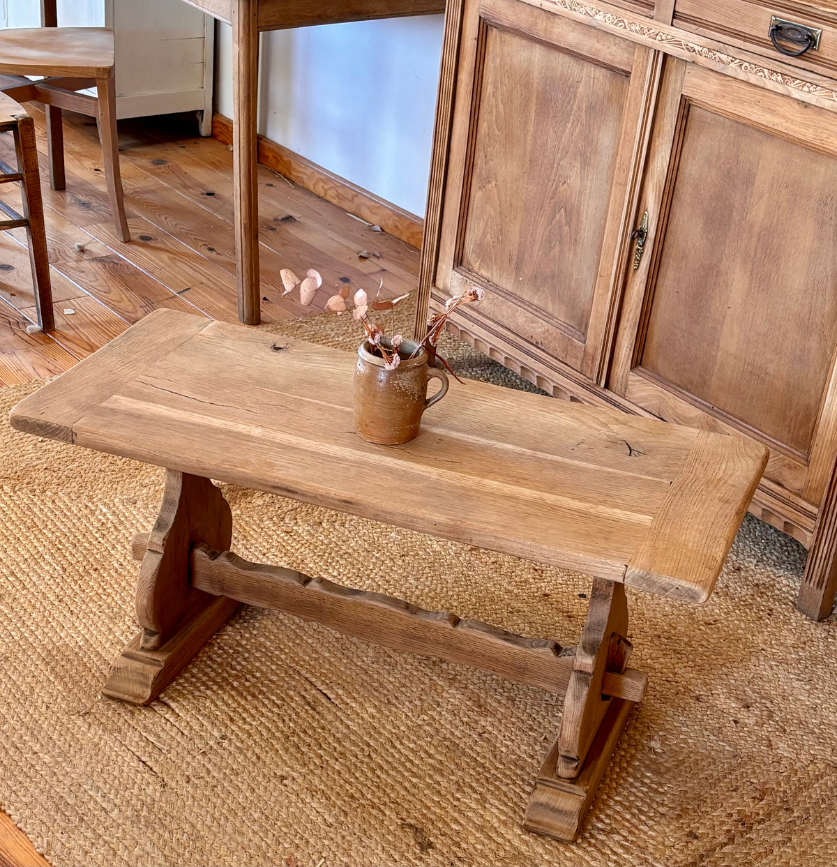 Table basse monastère ancienne en chêne massif brut