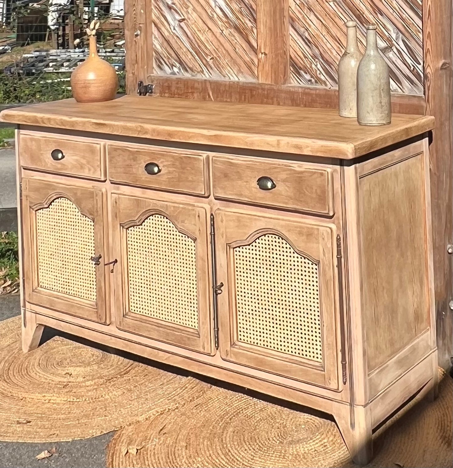 Buffet rénové - enfilade en chêne brut 3 portes 3 tiroirs
